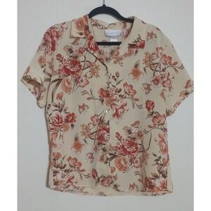 Susan Graver Style Floral Butterfly Button Down Blouse Yellow Large A46859